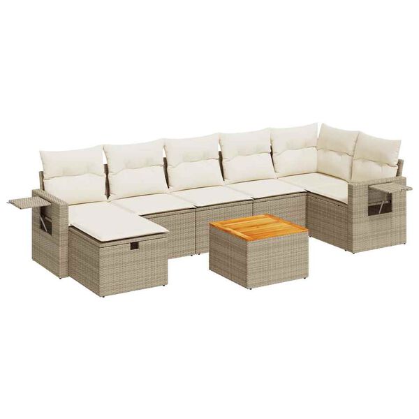 vidaXL 8-delige Loungeset met kussens poly rattan beige
