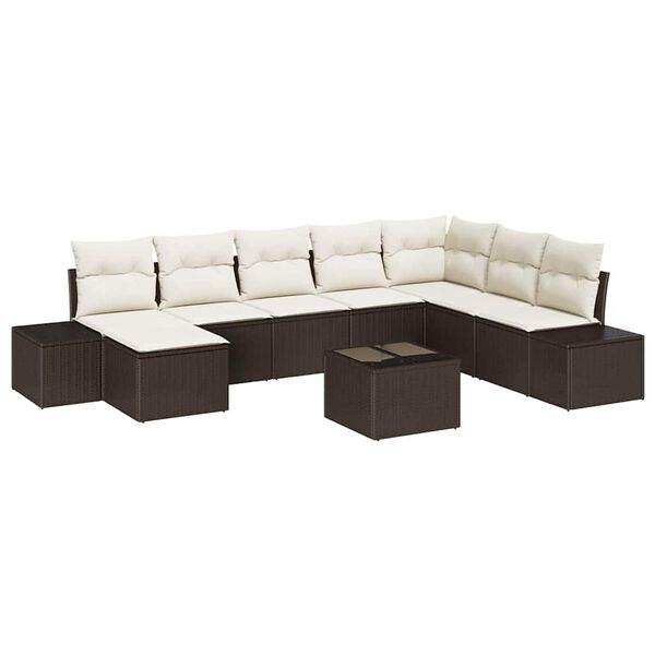 vidaXL Tuin Sofa Set met kussen 9 pcs Bruin poly rattan