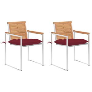 vidaXL Tuinstoelen 2 st met kussens massief teakhout en staal
