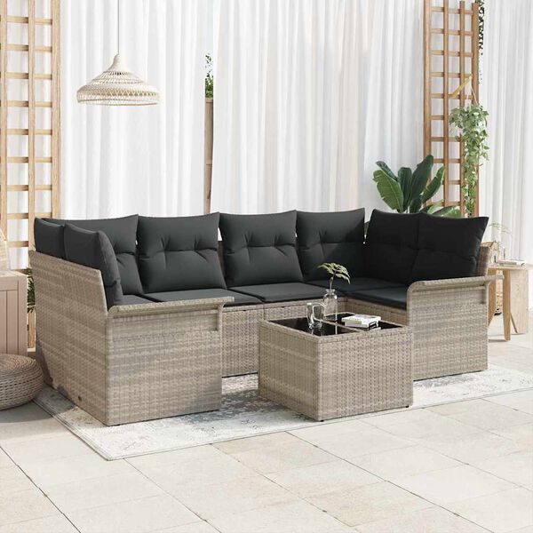 vidaXL Tuin Sofa Set met kussen 7 pcs Lichtgrijs poly rattan