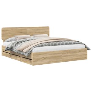 vidaXL Bedframe met lade Sonoma Eiken 200 x 200 cm Geconstrueerd hout