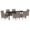 vidaXL Tuin eettafelset met kussen 7 pcs Grijs poly rattan
