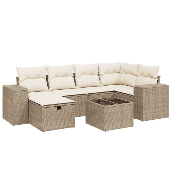 vidaXL 7-delige Loungeset met kussens poly rattan beige
