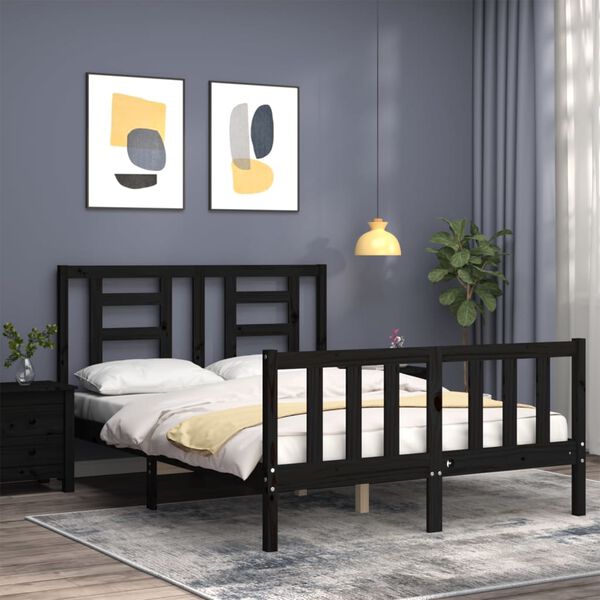 vidaXL Bedframe met hoofdbord massief hout zwart