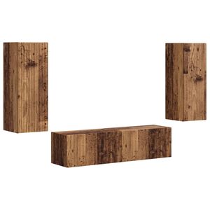 vidaXL Tv-meubelset Wandgemonteerd 2 pcs Oudhout Bewerkt hout