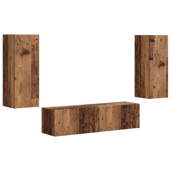 vidaXL Tv-meubelset Wandgemonteerd 2 pcs Oudhout Bewerkt hout