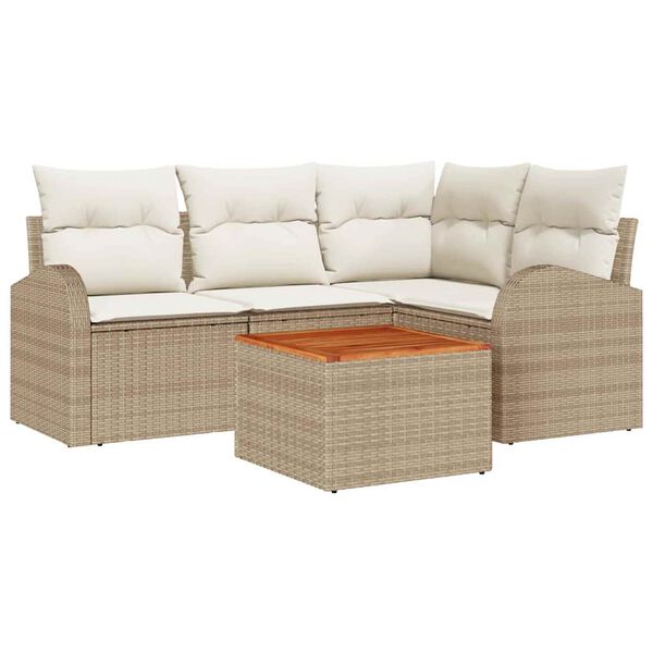 vidaXL Tuinbankenset met kussen 5 pcs Beige poly rattan