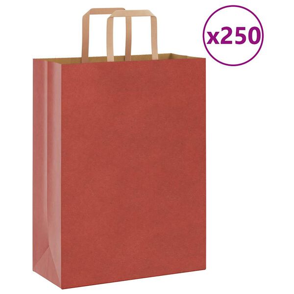 vidaXL Papieren zakken 250 st met hengsels 26x12x35 cm rood