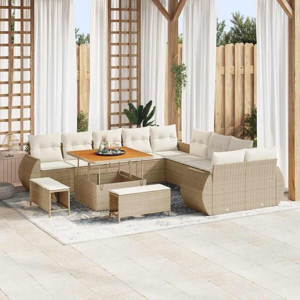 vidaXL Tuin Sofa Set met kussen 13 pcs beige en crèmekleurig