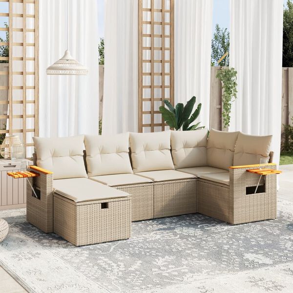 vidaXL 6-delige Loungeset met kussens poly rattan beige