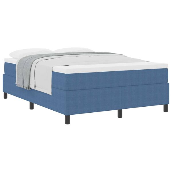 vidaXL Boxspringbed Blauw en Wit 160 x 200 cm Katoen Stof