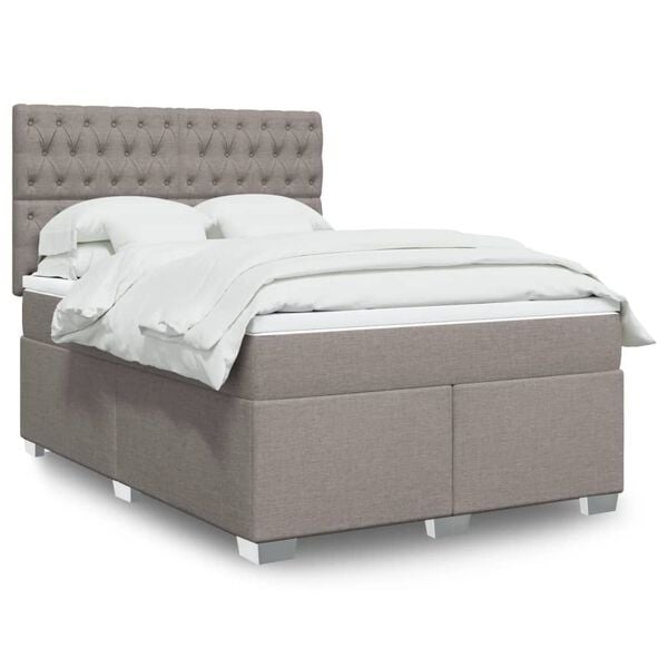 vidaXL Boxspring met matras stof taupe 160x200 cm