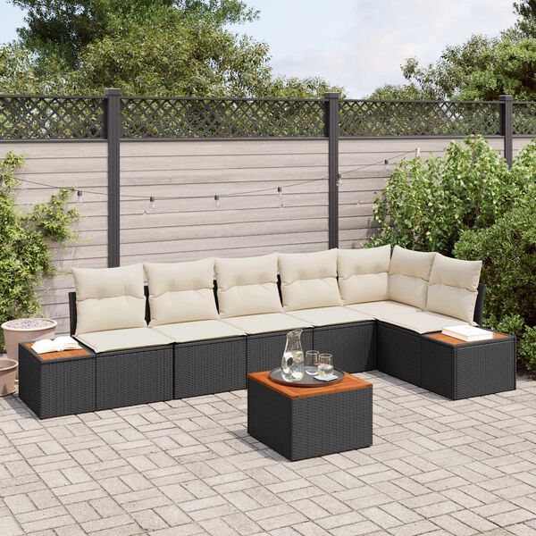 vidaXL Tuinbankenset met kussen 6 pcs Zwart en Cr&egrave;me Polyrattan