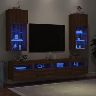 vidaXL Tv-meubels met LED-verlichting 2 st 40,5x30x90 cm bruineiken