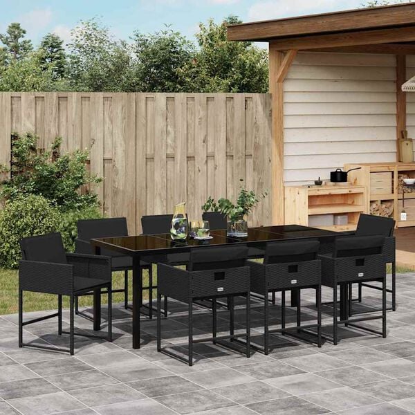 vidaXL Tuin eettafelset 9 pcs Zwart poly rattan