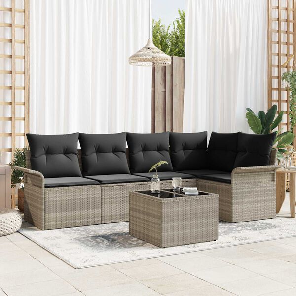 vidaXL Tuin Sofa Set met kussen met opslag 6 pcs Lichtgrijs Poly riet
