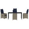 vidaXL Tafel en stoelen set met kussen 5 pcs Grijs PE Rattan