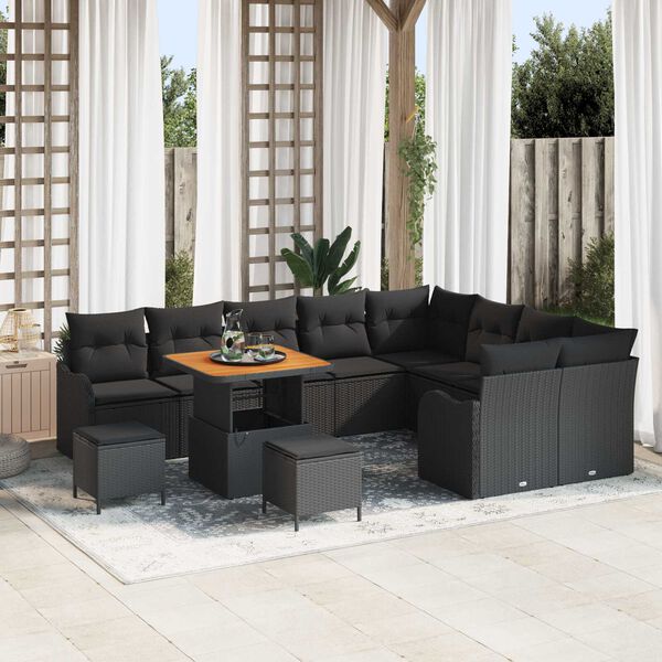 vidaXL Tuin Sofa Set met kussen met opslag met kussen 12 pcs Zwart