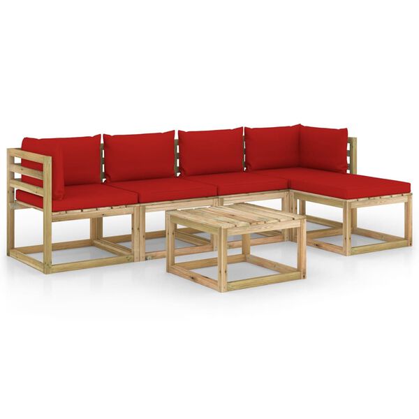 vidaXL 6-delige Loungeset met kussens ge&iuml;mpregneerd grenenhout