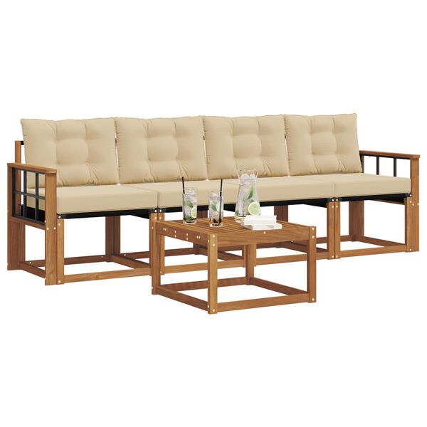 vidaXL Buiten bankenset met kussen 5 pcs Natuurlijk en Beige