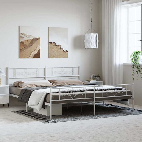 vidaXL Bedframe met hoofd- en voeteneinde metaal wit 183x213 cm