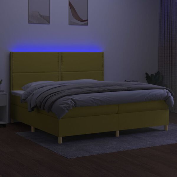 vidaXL Boxspring met matras en LED stof groen 200x200 cm