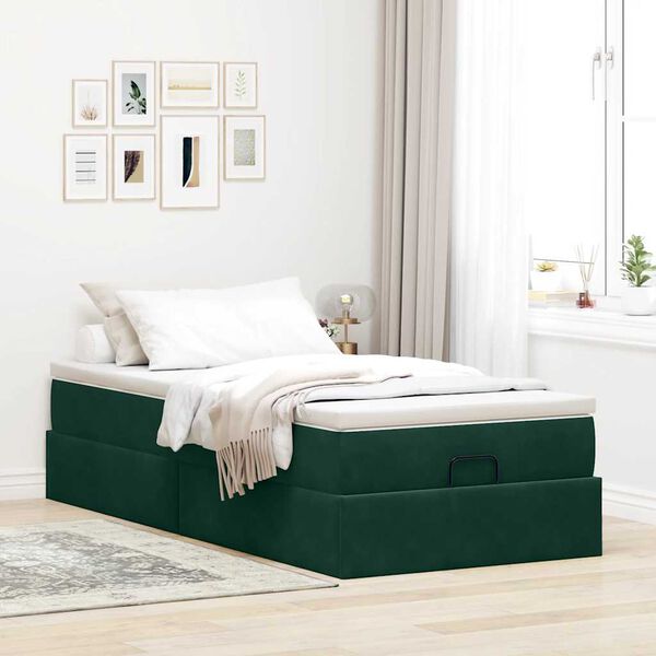 vidaXL Ottoman bed met matras 90x190cm fluweel donkergroen