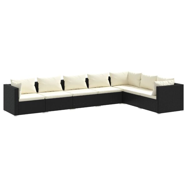 vidaXL 7-delige Loungeset met kussens poly rattan zwart