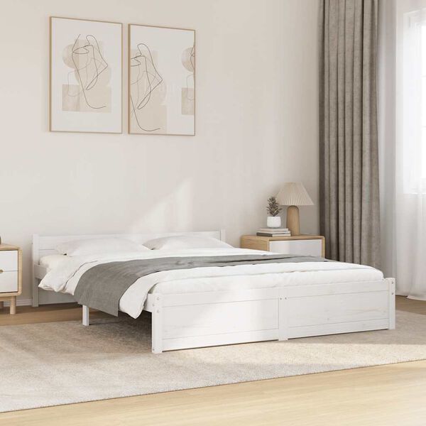 vidaXL Bedframe massief hout wit 140x190 cm