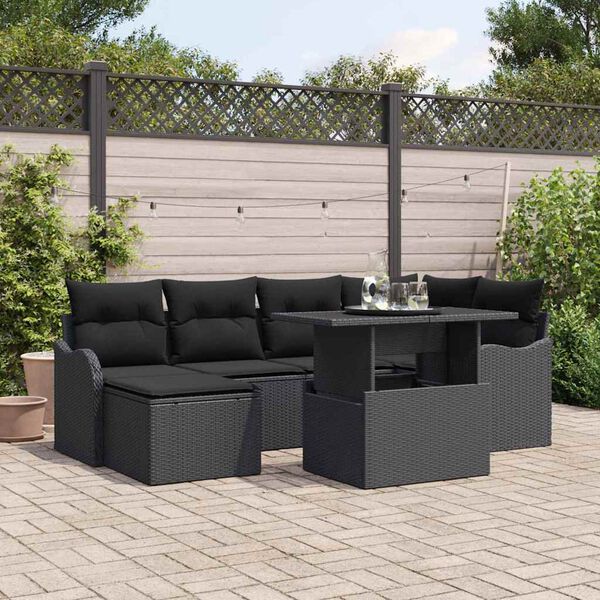 vidaXL Tuin Sofa Set met kussen met opslag 7 pcs Zwart Poly riet