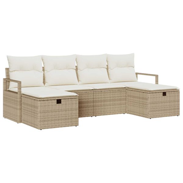 vidaXL Bankstel met kussen 5 pcs poly rattan