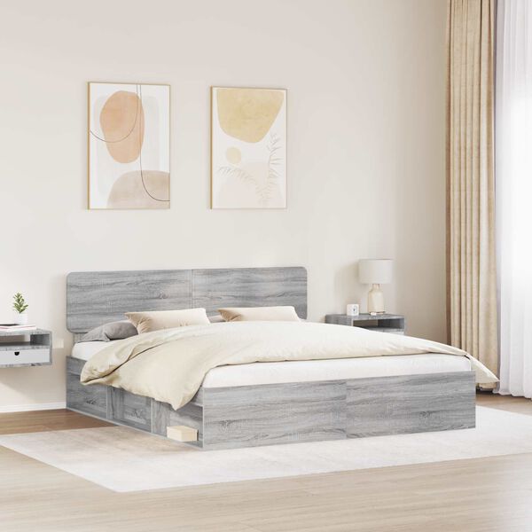 vidaXL Bedframe Grijs Sonoma 180 x 200 cm Massief grenenhout