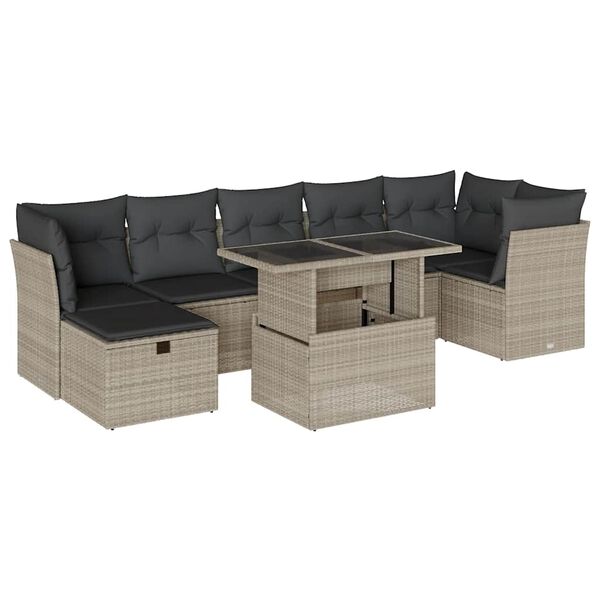 vidaXL 8-delige Loungeset met kussens poly rattan lichtgrijs