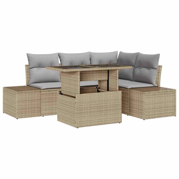 vidaXL Tuin Sofa Set met kussen met opslag 5 pcs Beige poly rattan