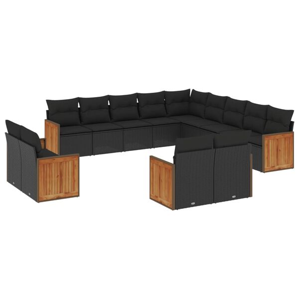 vidaXL 13-delige Loungeset met kussens poly rattan zwart