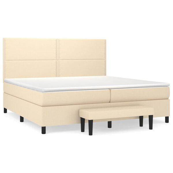 vidaXL Boxspring met matras stof cr&egrave;mekleurig 200x200 cm