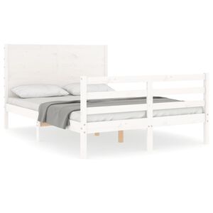 vidaXL Bedframe met hoofdbord massief hout wit 140x200 cm