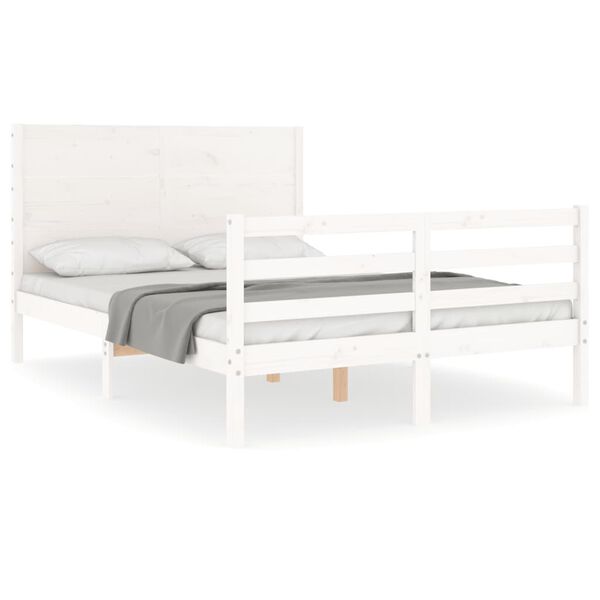 vidaXL Bedframe met hoofdbord massief hout wit 140x200 cm
