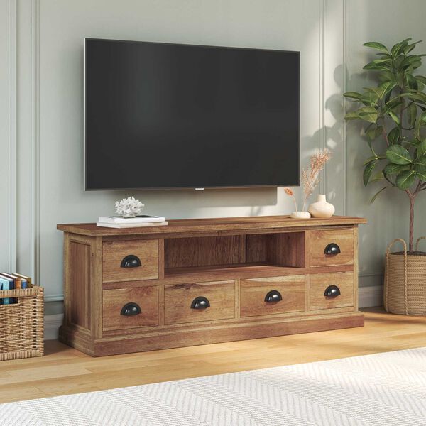 vidaXL TV-standaard met lade Naturel 110 x 30 x 40 cm Massief Teakhout
