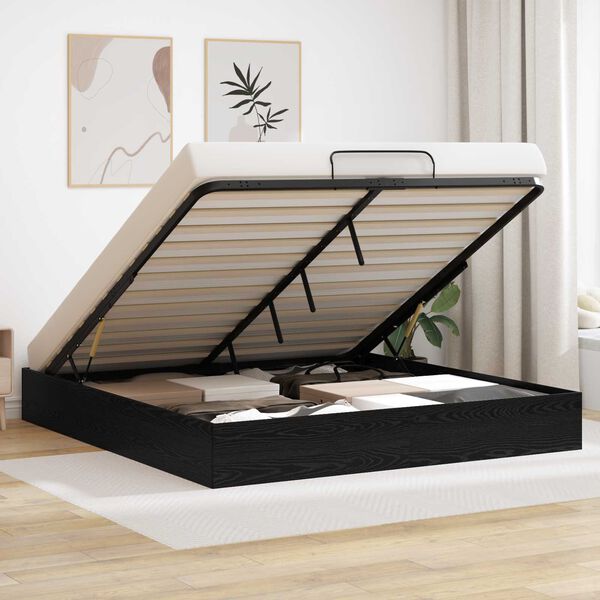 vidaXL Ottoman Bedframe Zwart Eiken 193 x 120 x 25 cm Spaanplaat