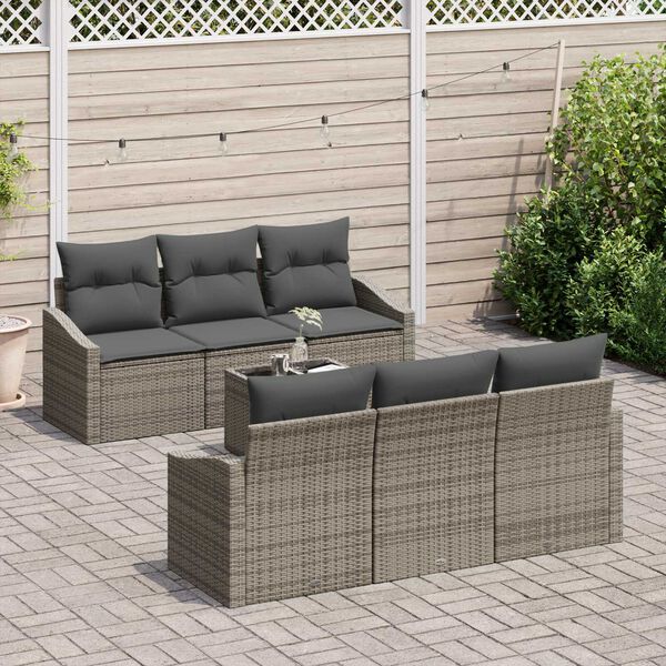 vidaXL Bankstel met kussen met kussen 7 pcs Grijs poly rattan