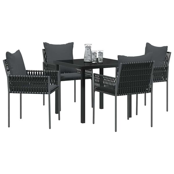 vidaXL Tuin eettafelset 5 pcs Zwart en Grijs PE Rattan