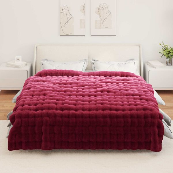 vidaXL Neppels Konijnenbont Deken Bordeaux Rood 220 x 240 cm Polyester