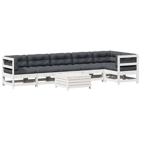 vidaXL 7-delige Loungeset met kussens massief grenenhout wit