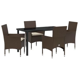 vidaXL Tuin eettafelset met kussen 5 pcs Bruin poly rattan