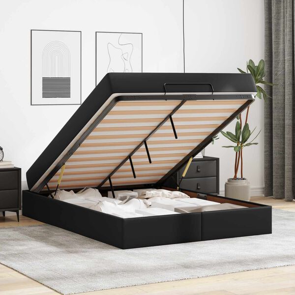 vidaXL Bedframe met matras met matras 2 pcs Zwart PVC