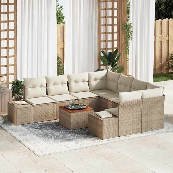 vidaXL Tuinbankenset met kussen 9 pcs Beige poly rattan