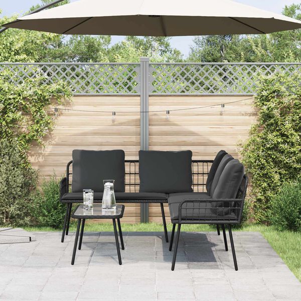 vidaXL Tuinbankenset met kussen 2 pcs Zwart poly rattan