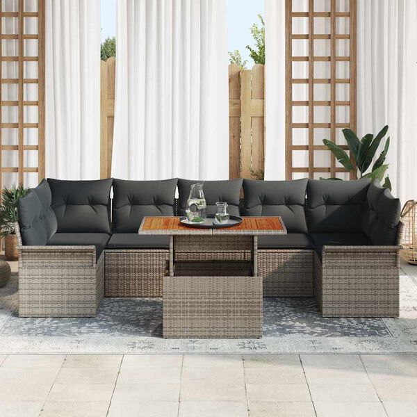 vidaXL Tuin Sofa Set met opslag 8 pcs Grijs Poly riet