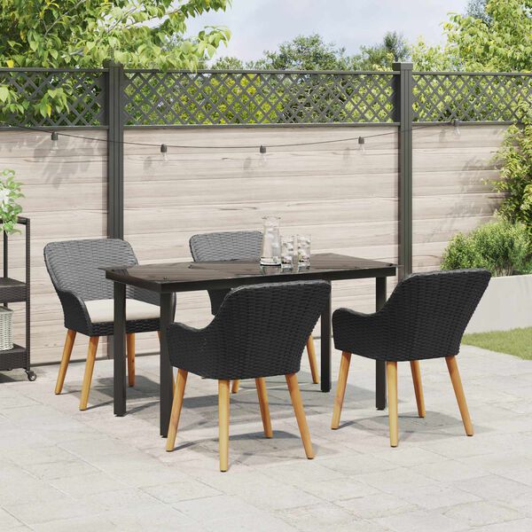 vidaXL Tuin eettafelset met kussen 5 pcs Zwart poly rattan